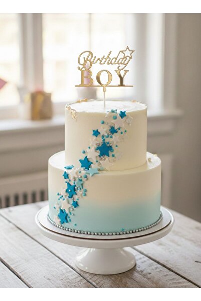 NEWPARİ Pasta Üstü Yazısı Bırthday Boy Gold Cinsiyet Partisi & Baby Shower Er...