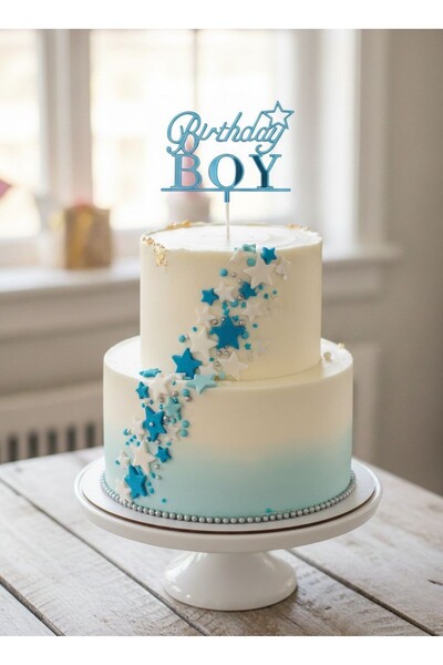 NEWPARİ Pasta Üstü Yazısı Bırthday Boy Mavi Cinsiyet Partisi & Baby Shower Er...