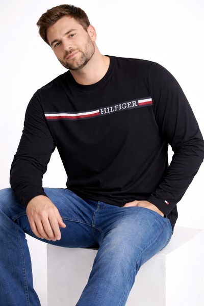 Tommy Hilfiger تي شيرت رجالي من Bt-chest Stripe Ls Tee-b