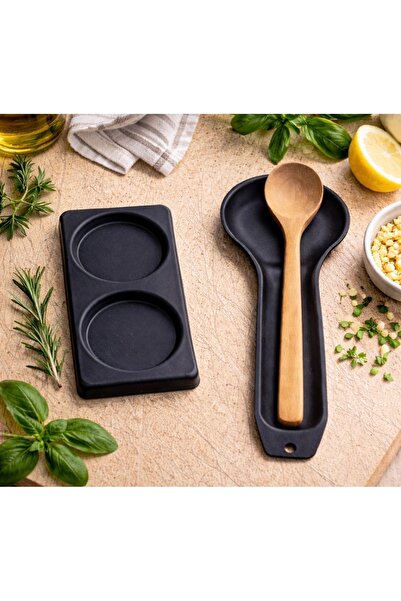 Kitchen Pembelia 2’li Metal Kaşıklık Kaşık Altlığı Ve Yağdanlık Altlığı Amber...