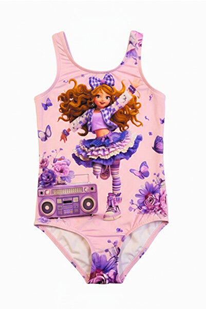 FırsatYeri ملابس سباحة للفتيات مطبوعة ومريحة وقابلة للتمدد وسريعة الجفاف، بيك...