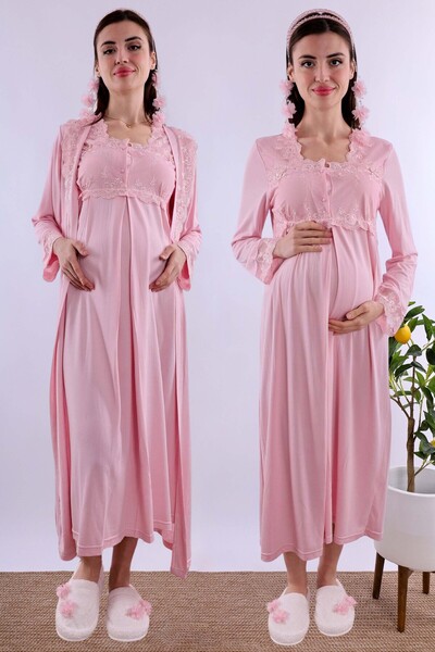 ByLohusa Βαμβακερό Σετ Νυχτικών Εγκυμοσύνης και Μητρότητας με Ρόμπα Effortt |...