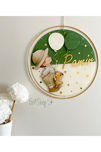 KB-GİFTSHOP Dekoratif gold kasnaklı iki renkli çocuk bebek kapı süsü