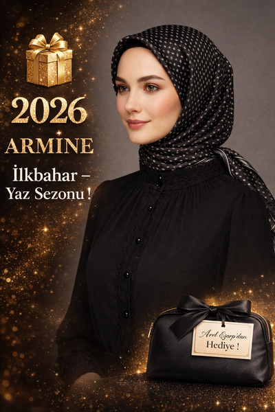 Armine 100% Sura Black - White Colored Pure Silk Scarf 90X90 New Season 2026 ...