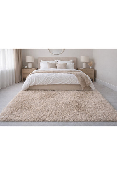 EYPRICH Kuzu Post Peluş Premium Kalite Yumuşak Tüylü Kare Halı Krem