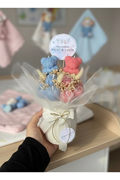 Liora lavin Hoşgeldin ikiz bebek çiçek mum ayıcıklı hediyelik Hastane çıkışı