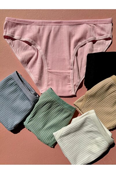 VicTroy Women's 6-Piece Colorful Cotton Ribbed Triangle Slip-Panty Set