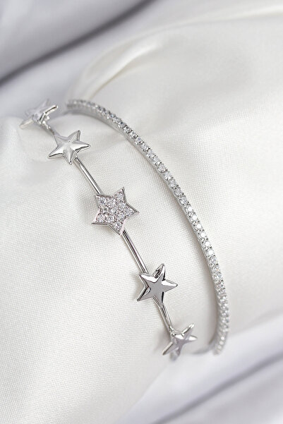 Skygo Brass Zircon Stone Star Model Silver Color Women's Bracelet - Tj-Bb7878