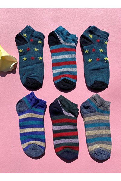 Ahmio Дамски чорапи с райета и шарки, 6 броя, памук и ликра, с къси ботуши