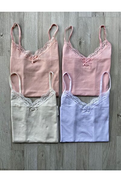 VicTroy 4 Pieces Light Colors Thin Rope Strap Lace Detailed Undershirt (1 PIN...