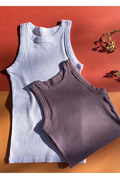 VicTroy Halter Yaka 2'li Pamuklu Mürdüm ve Beyaz Gömlek Altı Kurtarıcı Kadın ...