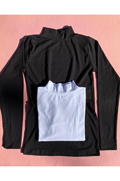 VicTroy Long Sleeve 2-Piece Black and White Color Turtleneck Cotton Women's A...