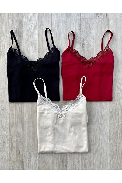 VicTroy 3 bucăți de bluză din bumbac din lycra din dantelă cu curele din frân...