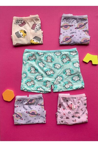 VicTroy Κοριτσίστικο 5 τεμάχιο βαμβακερό σορτς με εμπριμέ - σλιπ