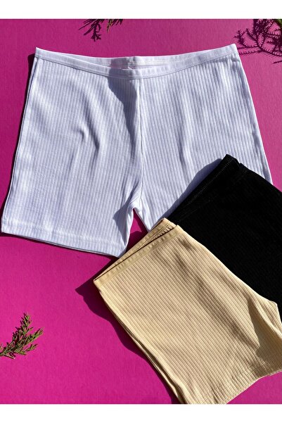 VicTroy Μαύρο και άσπρο και γυμνό γυναικείο σορτς με ραβδώσεις - Βαμβακερό σε...