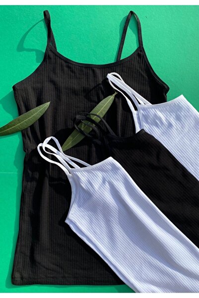 VicTroy Cotton and Lycra Corded 4 Pieces Rope Strap Under Shirt Black and Whi...