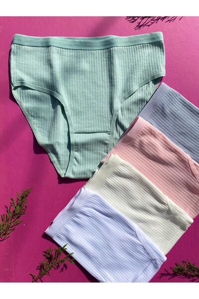 VicTroy Βαμβακερό Σετ 5 Γυναικεία Σλιπ Εκρού, Λευκό, Πράσινο, Μπλε και Ροζ Χρ...