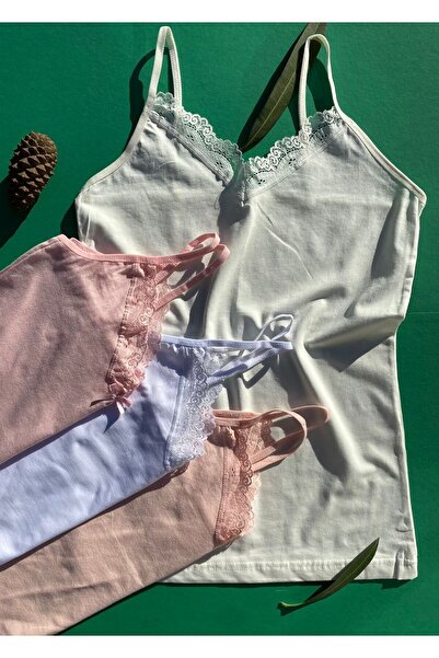 VicTroy Cotton, 4-Piece Lycra Rope Strap Pink, Salmon, Ecru and White Lace Wo...