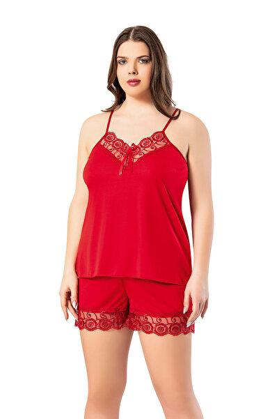 VicTroy طقم ملابس نوم نسائي مقاس كبير (3xl-4xl) مزين بالدانتيل وحزام حبل أحمر...