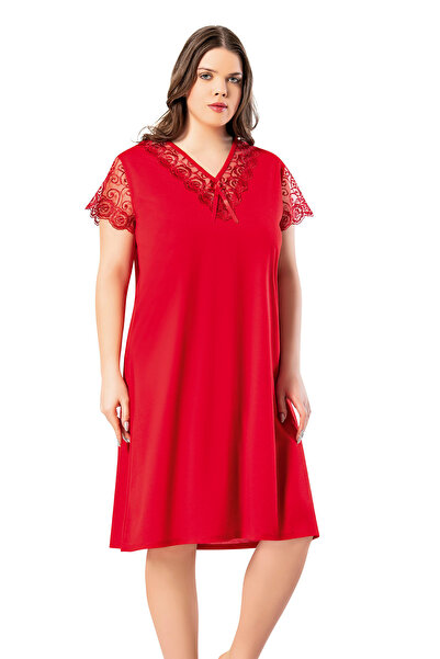 VicTroy مقاس كبير (3xl-4xl) فستان نوم نسائي طويل بأكمام قصيرة ومزين بالدانتيل...