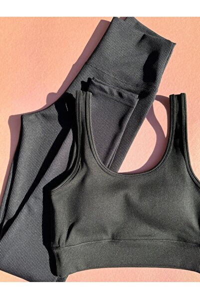 Ahmio Γυναικείο κολάν και μπουστάκι με ελαστικό και ψηλόμεσο κοστούμι από πολ...