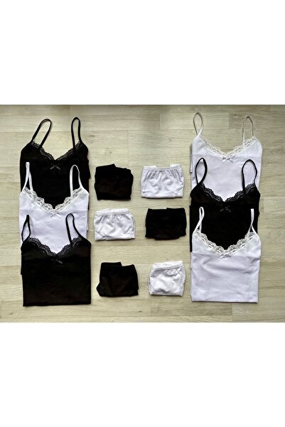 VicTroy 6 قطع من القطن مع أشرطة من الدانتيل باللونين الأبيض والأسود (مع هدية ...