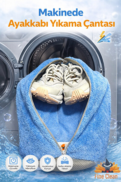 Fine Clean حقيبة غسيل الأحذية من الألياف الدقيقة بسحاب مقاس كبير شبكة زرقاء ا...