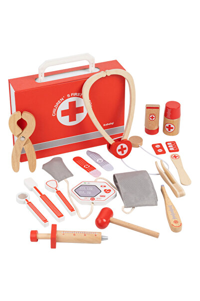 Choice مجموعة أدوات طبية خشبية حمراء للعب التخيلي، ألعاب تعليمية للأطفال، مجم...