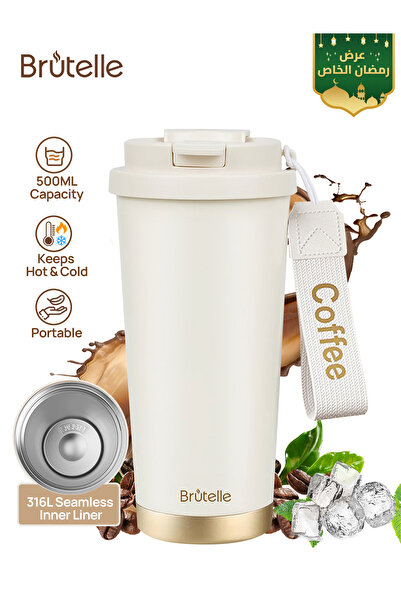 Brutelle Insulated Coffee Travel Mug 500ml 17oz Double-Walled Stainless Steel...