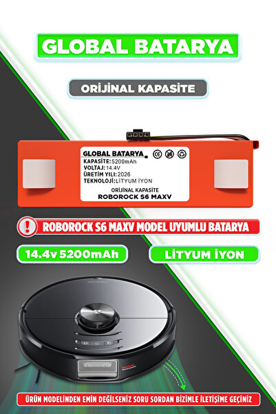 GLOBAL BATARYA Roborock S6 MaxV Uyumlu Akıllı Robot Süpürge Bataryası 14.4v 5...