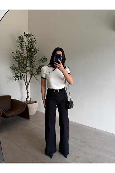 Bade Butik Blugi negri cu wide-leg Jolly