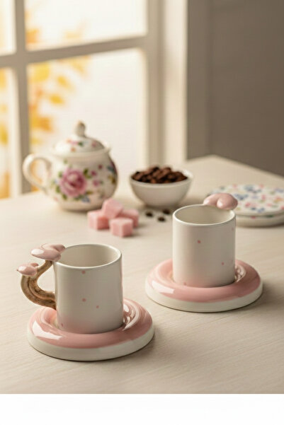 seda seramik Handmade Dila Design Heart Design 4-Piece Ceramic Coffee Cup Set...