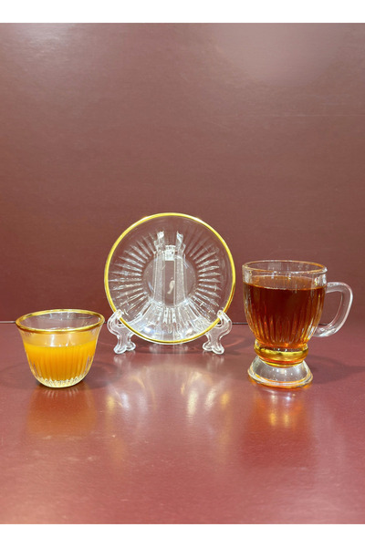 ALQANNAS Crystal tea glasses + coffee cups set, 36 pieces, gold trim