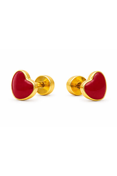 earss Red Heart Stud Earrings For Kids, Gold Plated | HYPOALLERGENIC