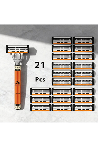Choice ماكينة حلاقة يدوية للرجال بست شفرات، مقبض برتقالي مانع للانزلاق ، 21 ش...