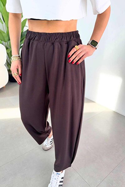LUV STUDİOS CO Kahverengi Beli Lastikli Rahat Kesim Spor Pantolon