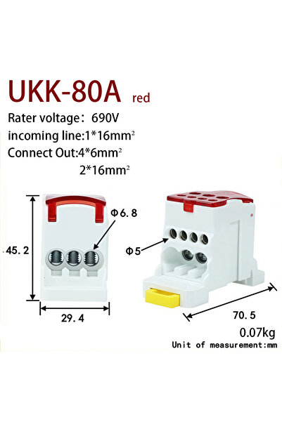 Choice UKK-80A-red Din Rail Terminal Block UKK 80A/125A/160A/250A/400A Distri...