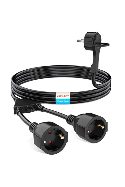 Choice سلك تمديد كهربائي أسود ثنائي التيار المتردد، مزود بقابس حلقي سحب أوروب...