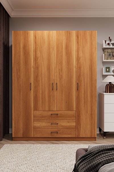asratrend Asra Trend MDF 4 Kapaklı, 3 Çekmeceli Gardırop - 160x218x53cm, Geni...