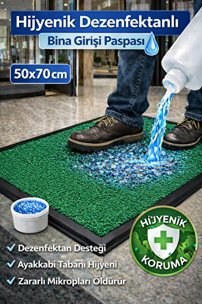 Atasoy Zemin Kıvırcık Paspaslı Hijyenik Kauçuk Paspas Yeşil