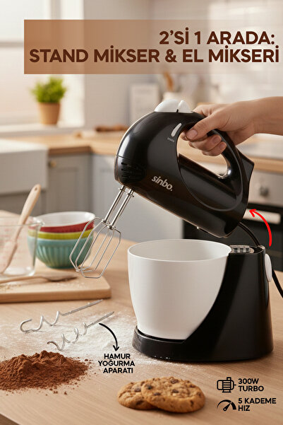 Sinbo SMX-2759 Standlı Mikser - Krem | Hamur Yoğurma + Mikser 2’si 1 Arada, T...