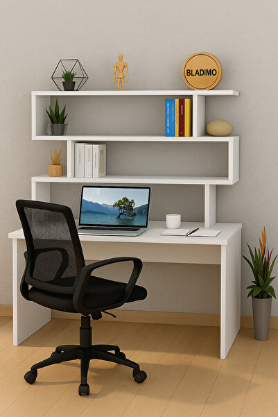 Bladimo Arken Kitaplıklı Çalışma Masası Beyaz