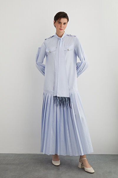 GİZİA Yakası Bağlama Detaylı Piliseli Uzun Elbise