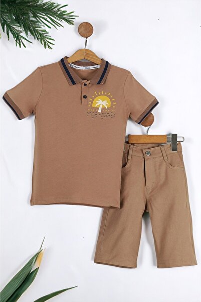 Ege Bebek DEČAČKI LETNJI SET SA KRATKIM PANTALONAMA I MAJICOM SA ŠTAMPOM PALM...