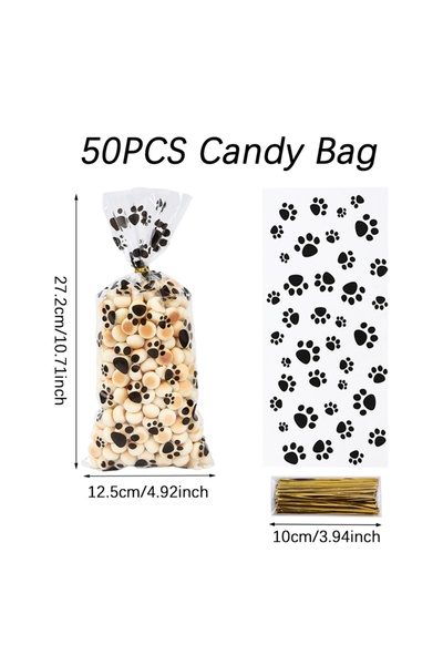 Choice كما في الصورة، 50 قطعة، 25/50 قطعة، أكياس حلوى سوداء مزينة بطبعات أقدا...