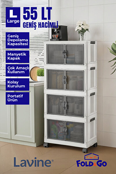 obido Lavine Fold&go 4'lü Portatif Organizer Tekerlekli Dolap Çok Amaçlı Kapa...