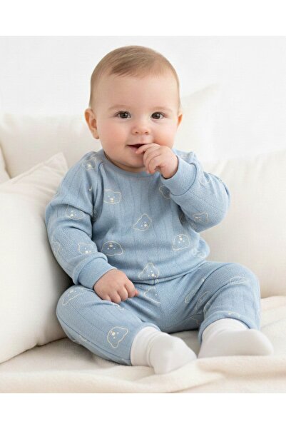VOY KİDS Teddy Bear Printed Very Thin Knitwear Seasonal 3-6-9-12-18 Month Bab...