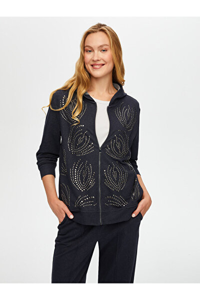 Faik Sönmez Women's Trok Stone Detailed Hooded Tracksuit Top 25Yus25Esu006