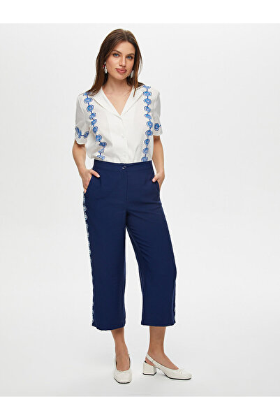 Faik Sönmez Yanları Nazar Boncuğu Baskılı Viskonlu Kapri Faik Sönmez