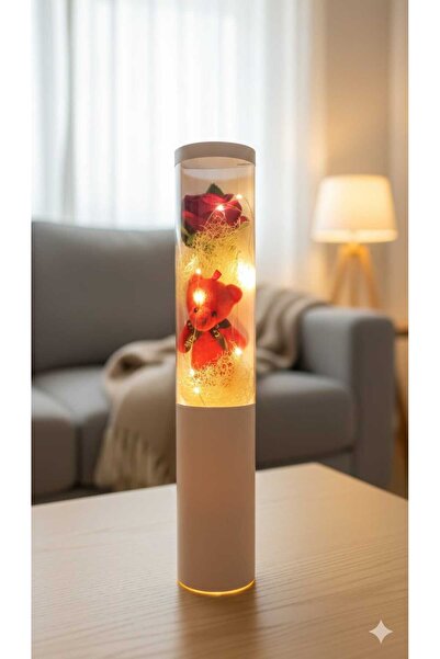 Store KIRMIZI AYICIKLI PELUŞLU LED IŞIKLI ASETAT KUTUDA TEK GÜL HEDİYELİK 43C...